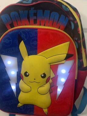 Pokemon Pikachu Light Up Backpack Kids School Bag Blue Red As is